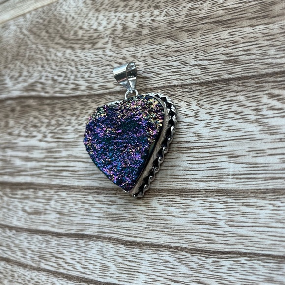 Rainbow Druzy Heart Shape Gemstone Pendant - Picture 2 of 4